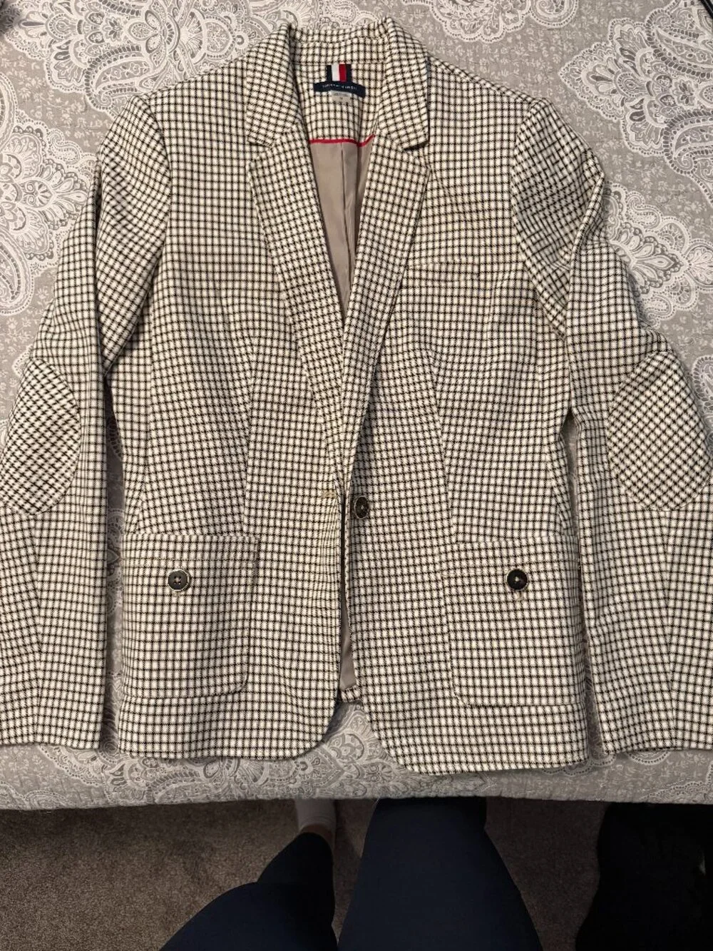 Tommy Hilfiger Plaid Blazer Women’s 10 Elbow Patch Preppy